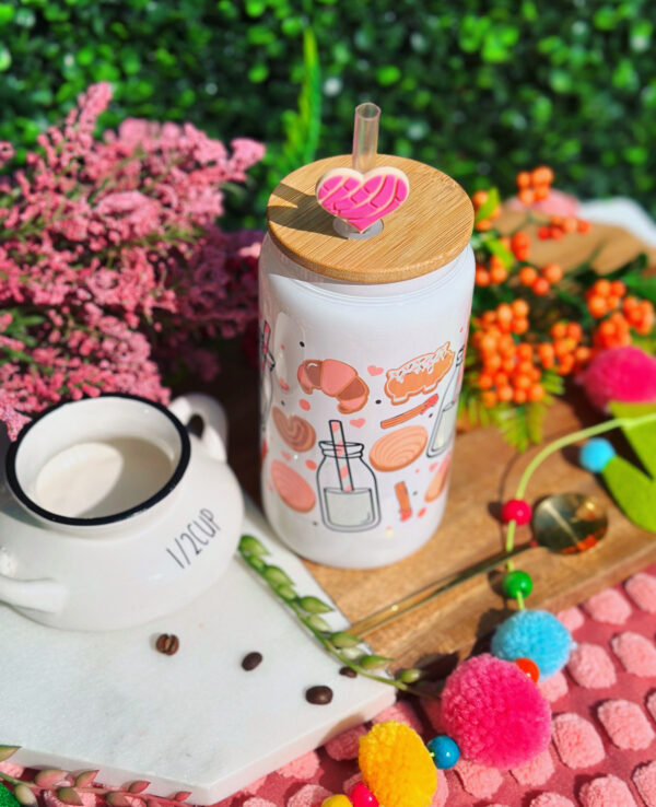 Iced Coffee Cup with Lid and Straw, 16 oz Glass Can, Pink Coffee Cup, Gift for Her, Travel Coffee Tumbler, Cute Coffee Cup, Milk Bottle Cup